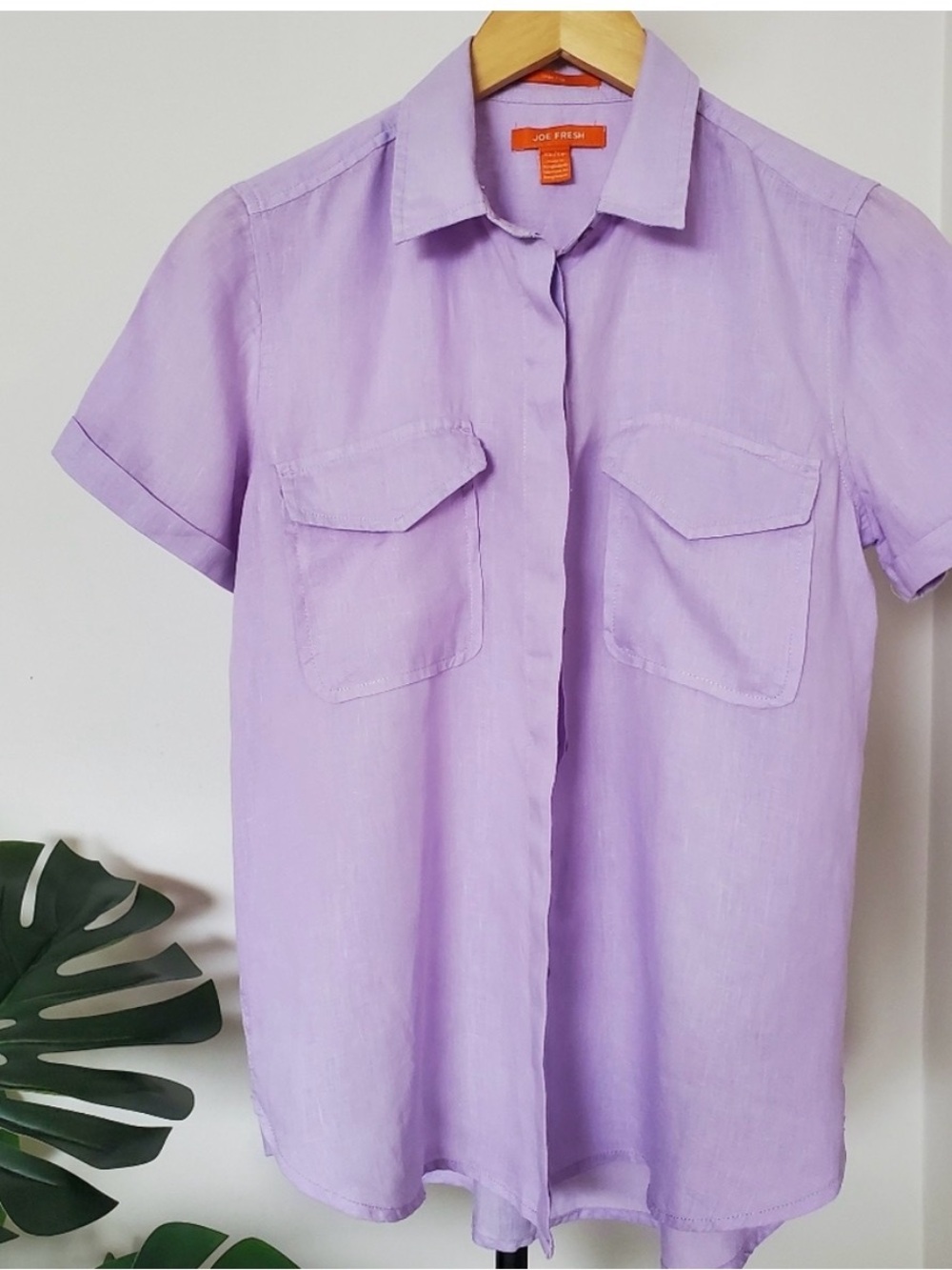 Joe Fresh Lavender Linen Short-Sleeve Utility Shirt - sz XS/S